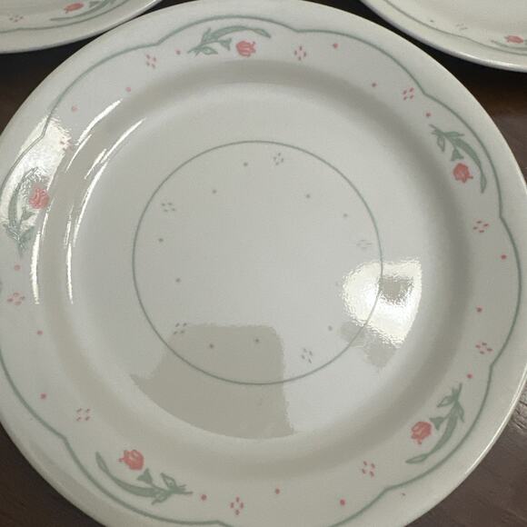 3 PC SET VINTAGE CORELLE CALICO ROSE PINK FLOWER SALAD DESSERT PLATES 7-1/4" USA - Picture 3 of 8